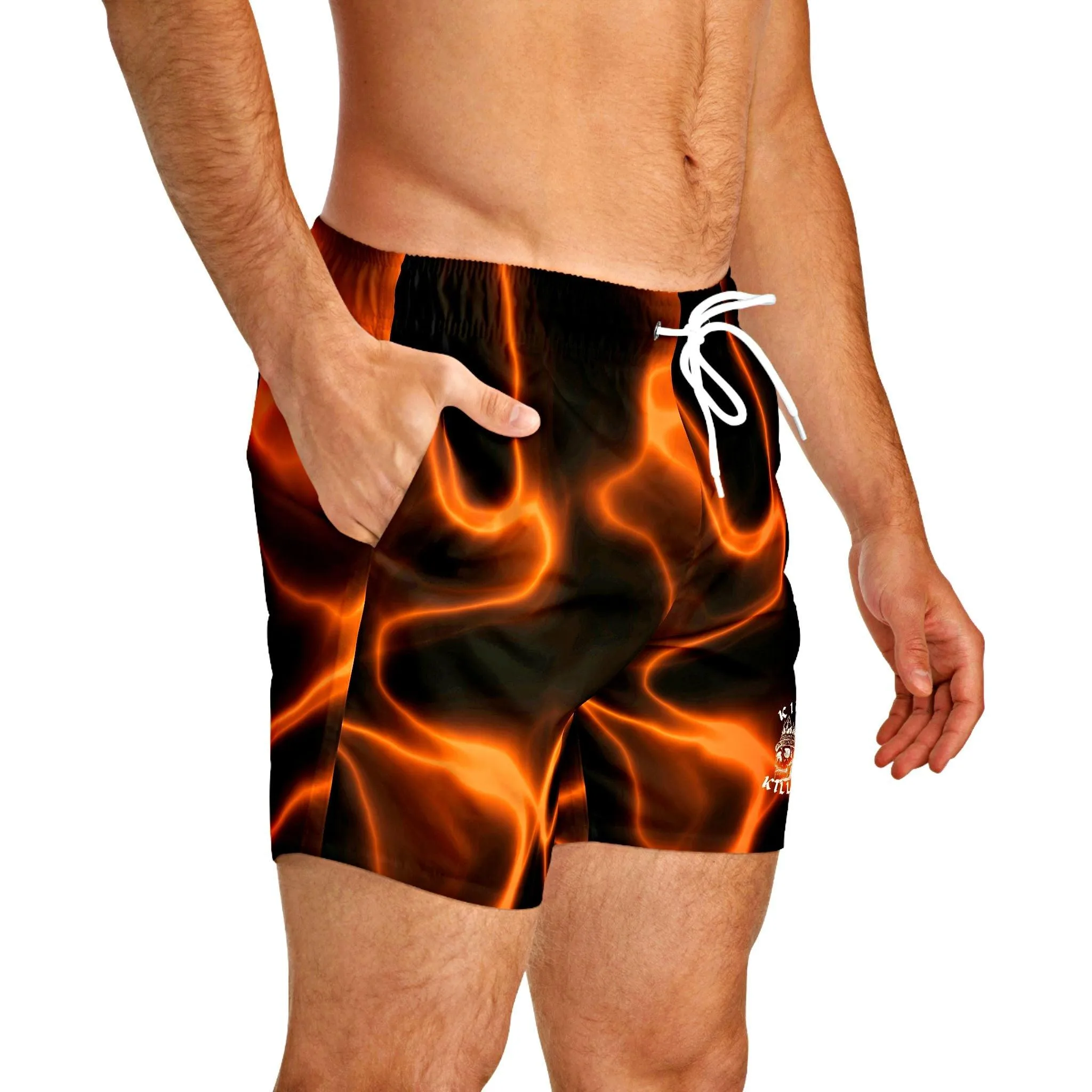 Orange Lava Swim Trunks For Men