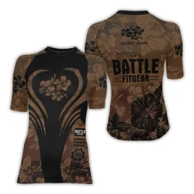 Orchid Series Floral Brown Heart Pattern Women's Short Sleeve Rash Guard