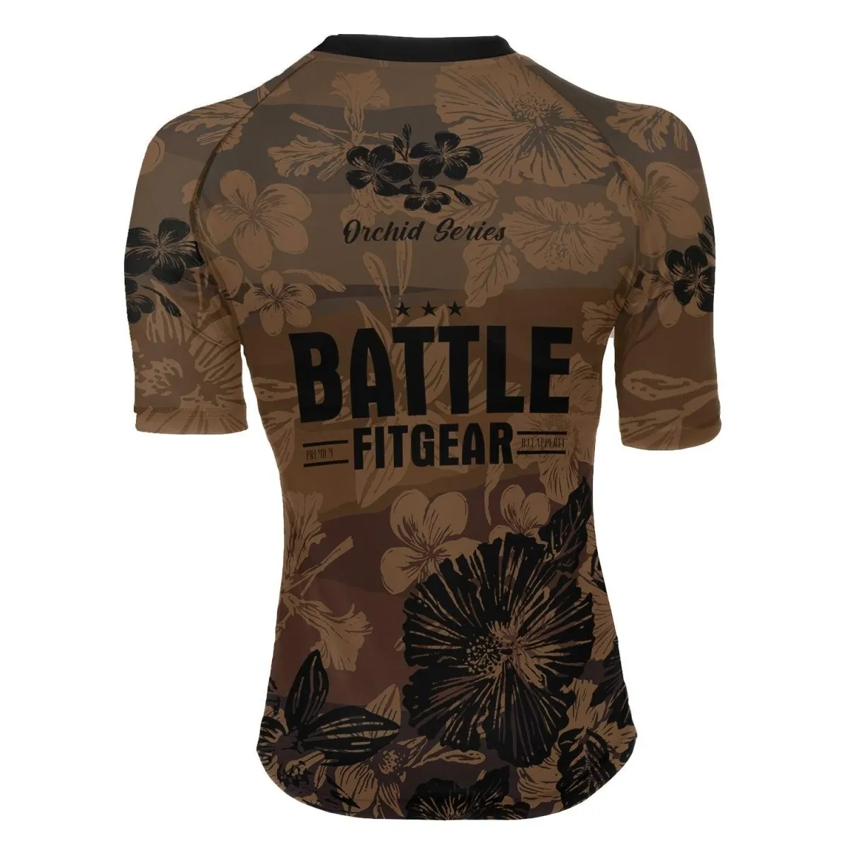 Orchid Series Floral Brown Heart Pattern Women's Short Sleeve Rash Guard