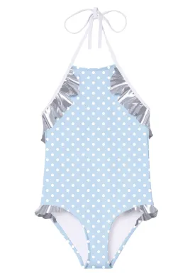 POLKA DOT SWIMSUIT WITN SILVER RUFFLE
