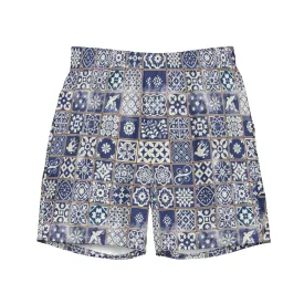 Portuguese Azulejo Tile Recycled Men's Swim Trunks