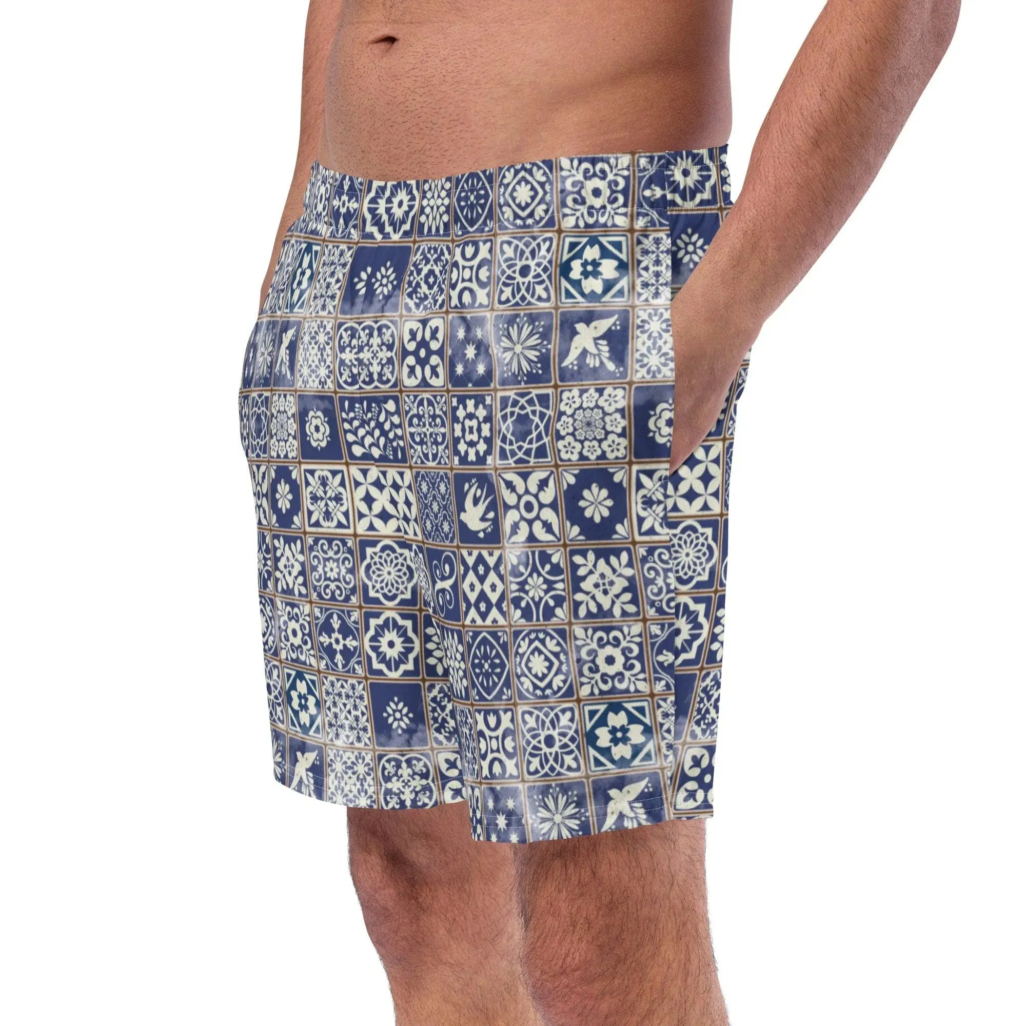 Portuguese Azulejo Tile Recycled Men's Swim Trunks