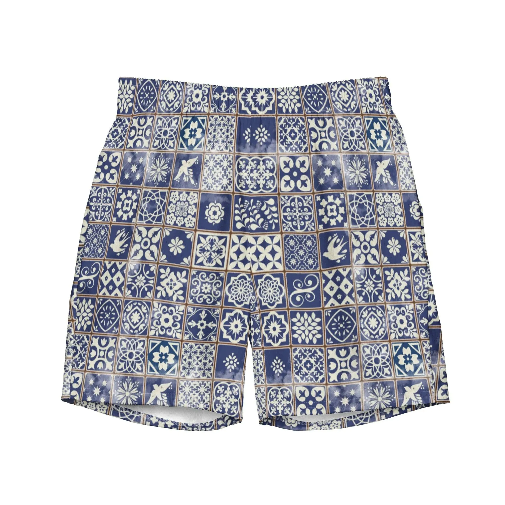 Portuguese Azulejo Tile Recycled Men's Swim Trunks