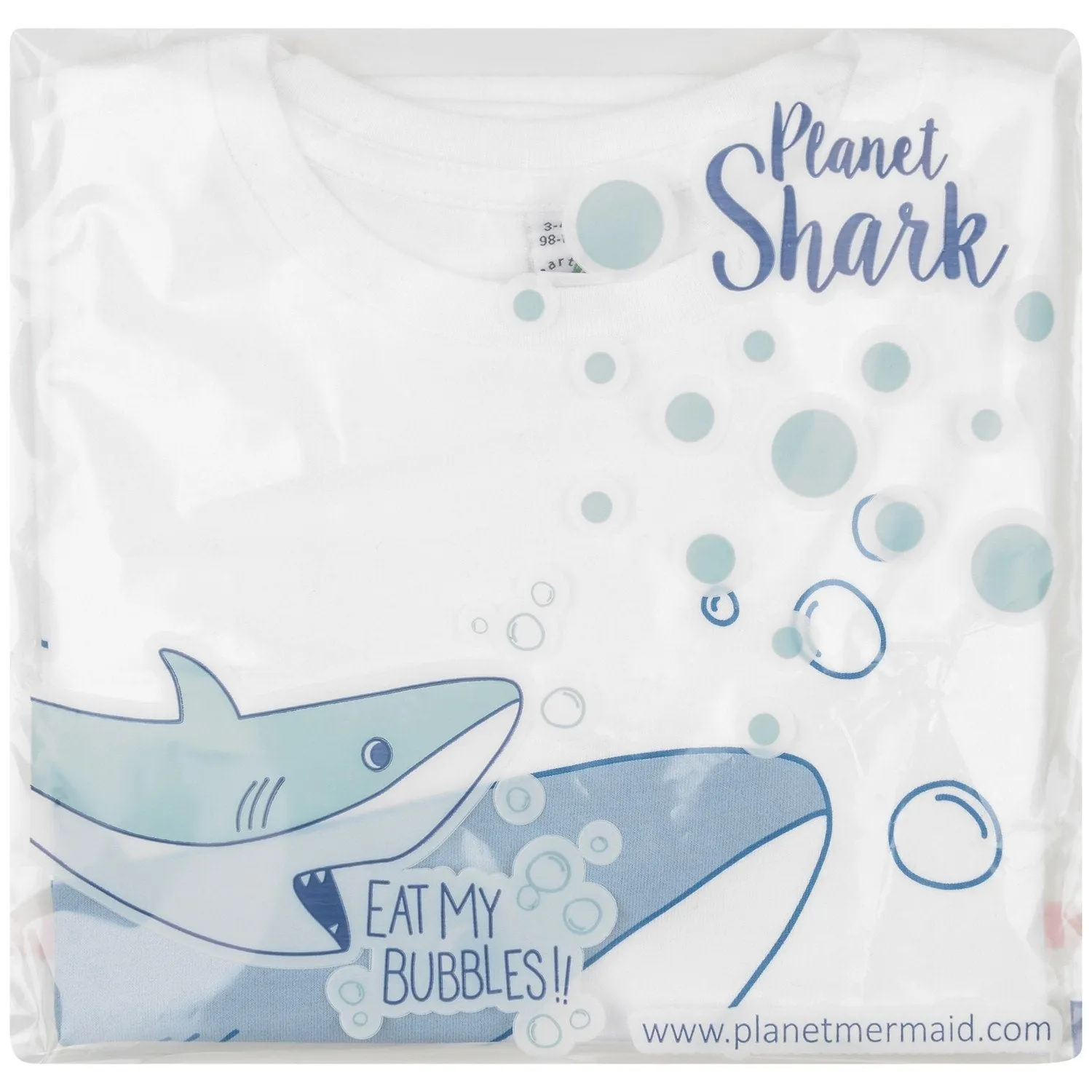 "Eat My Bubbles" Boys White T-shirt With Shark Print
