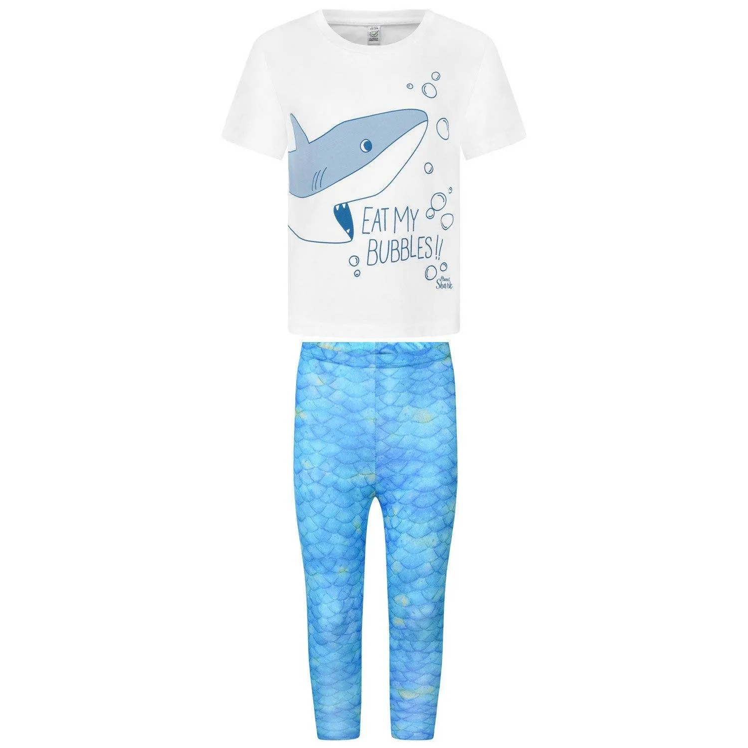 "Eat My Bubbles" Boys White T-shirt With Shark Print