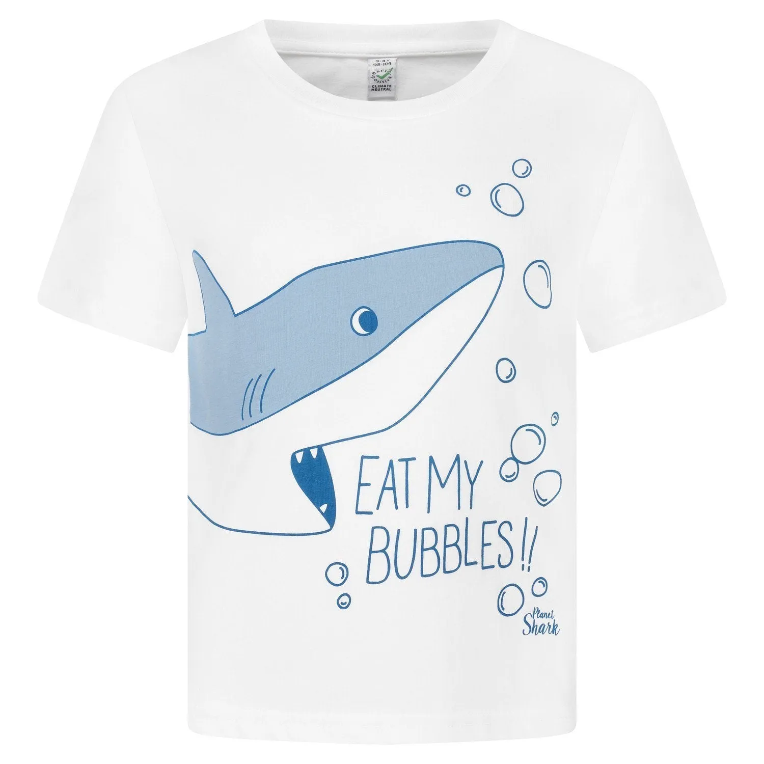 "Eat My Bubbles" Boys White T-shirt With Shark Print