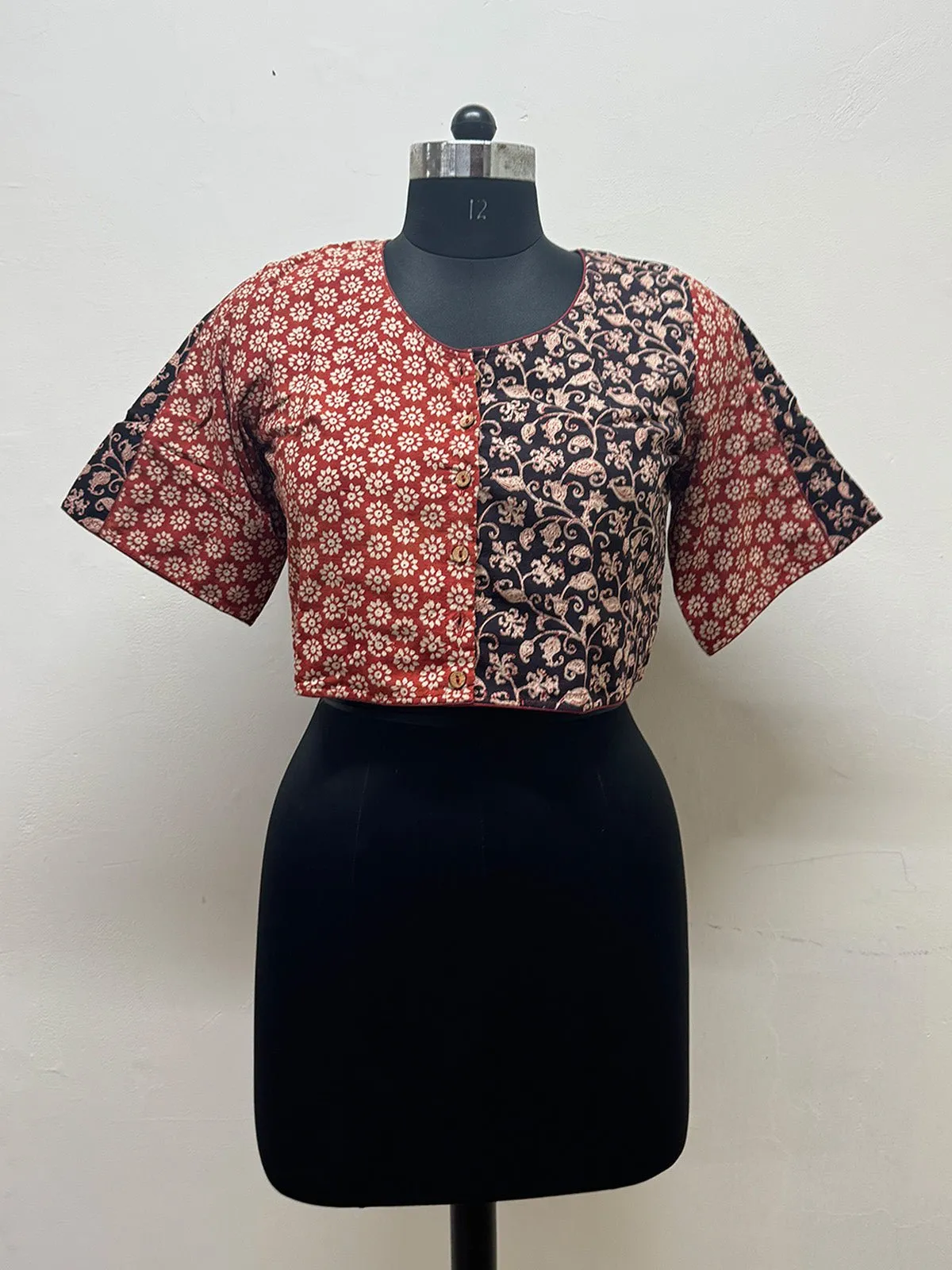 Red and Black Half and Half Blouse