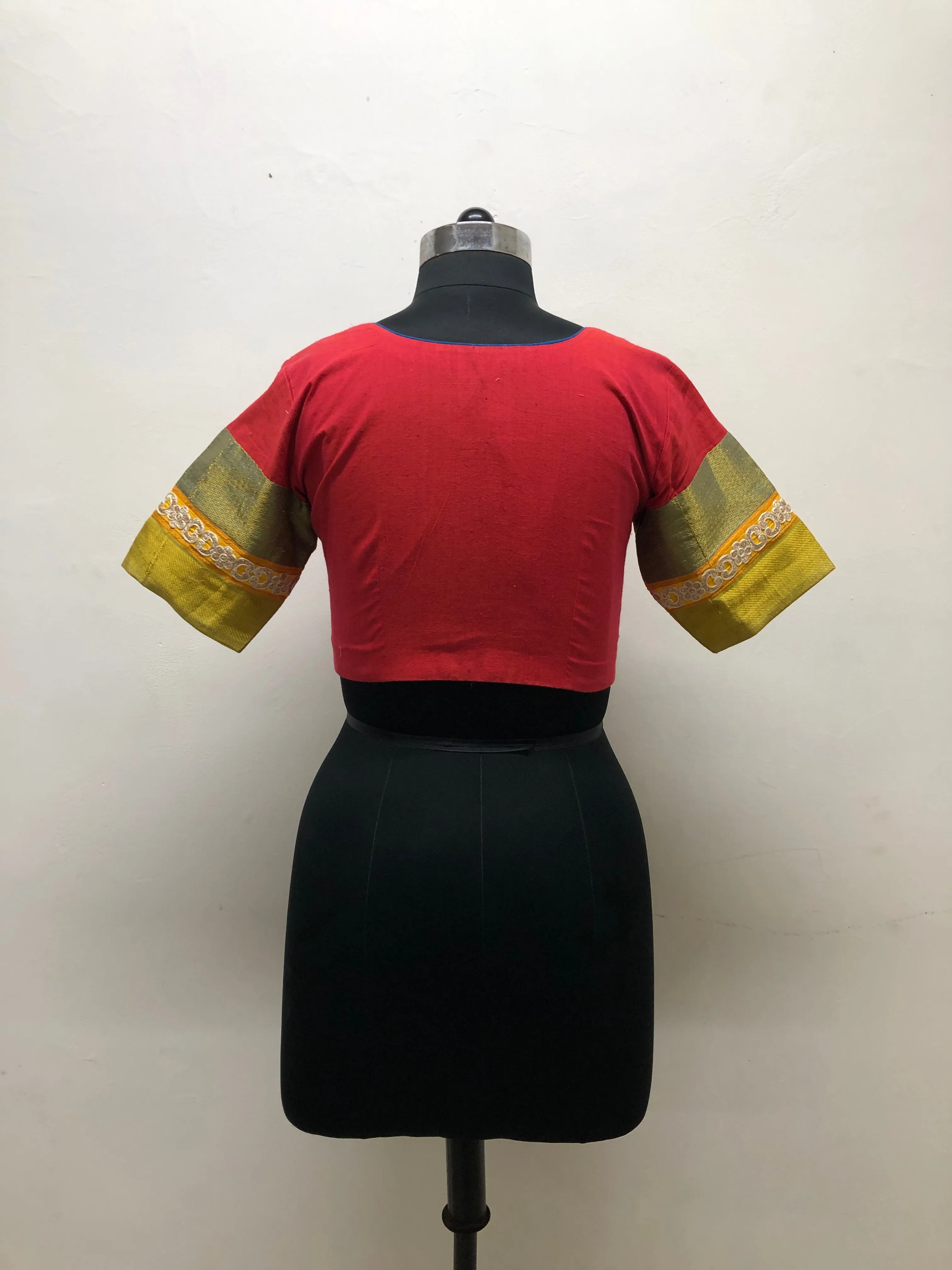 Red Blouse with Sleeve Border