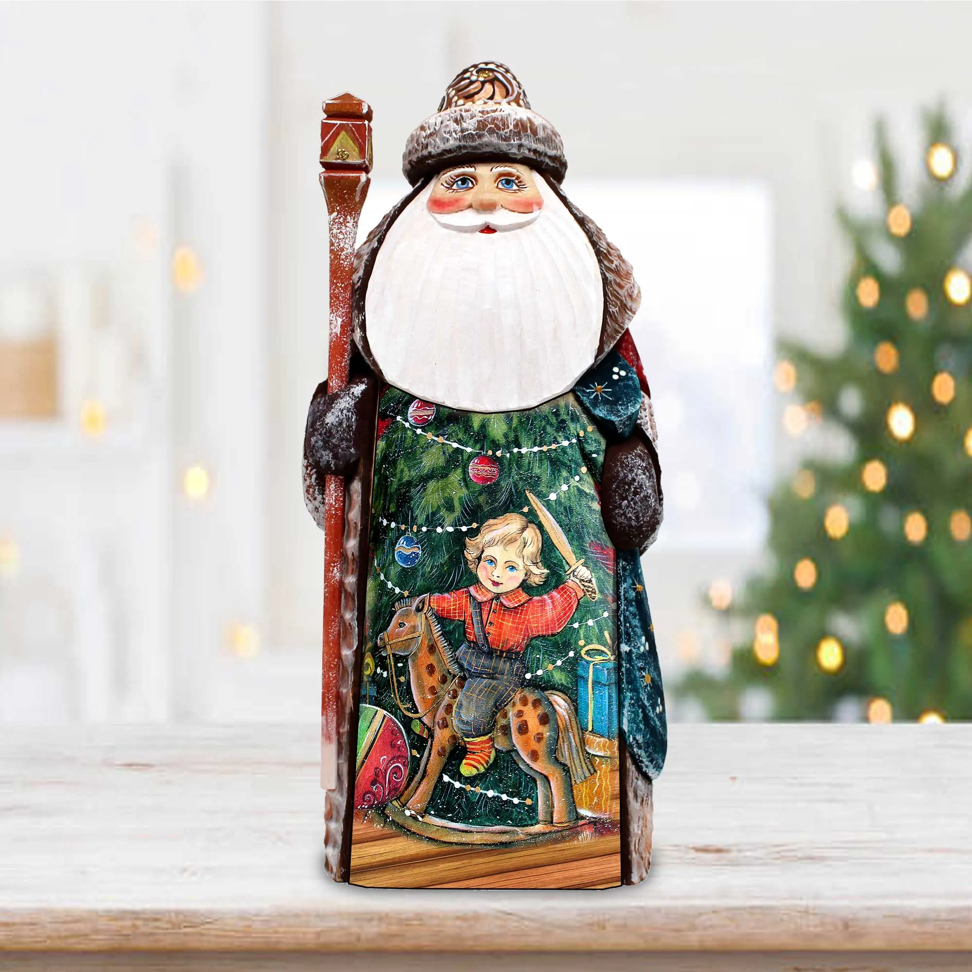 Rocking Horse Boy Santa Hand-Painted WOODCARVED Masterpiece Figurine by G. DeBrekht - Nativity Holiday Decor - 8201017