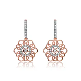Rose Gold Overlay Cubic Zirconia Flower Earrings