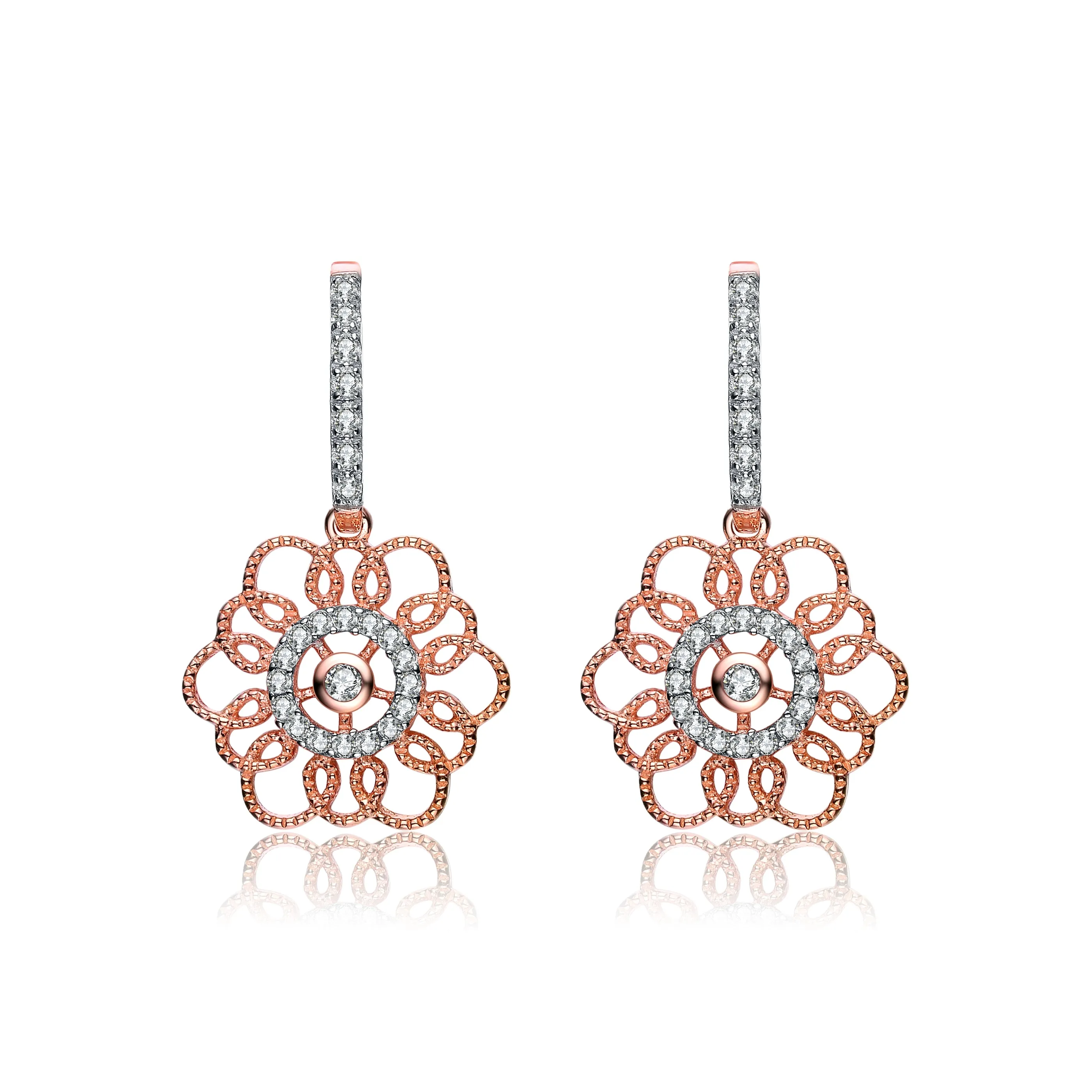 Rose Gold Overlay Cubic Zirconia Flower Earrings