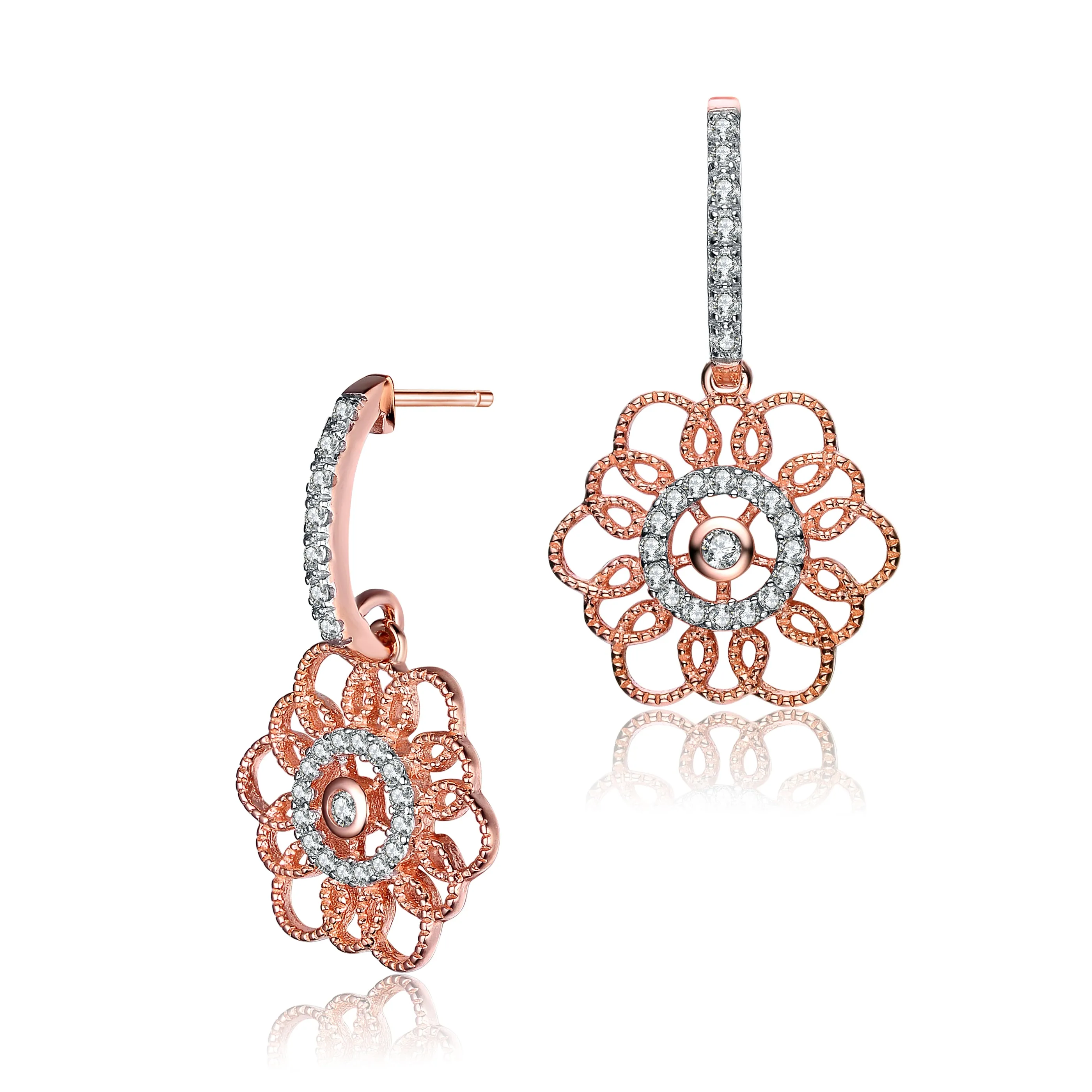 Rose Gold Overlay Cubic Zirconia Flower Earrings