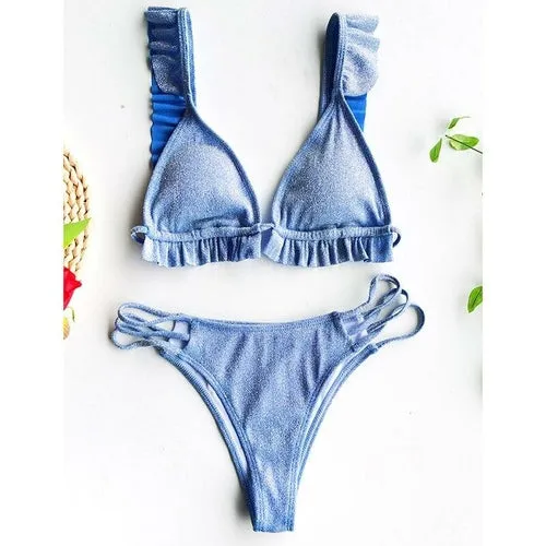 Ruffle Sexy Bikini Set Glitter Frill Swimsuit Female Triangle Micro