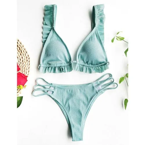 Ruffle Sexy Bikini Set Glitter Frill Swimsuit Female Triangle Micro