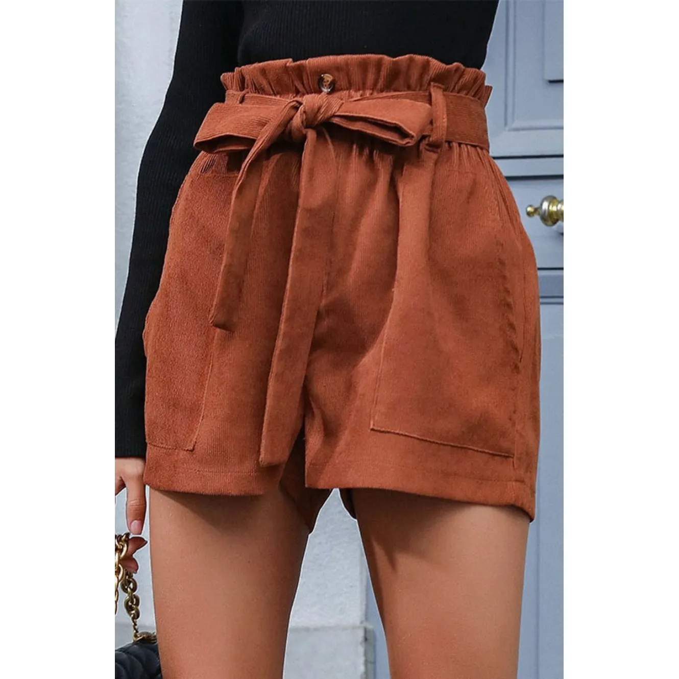 Rust Corduroy Loose Stretchy Shorts