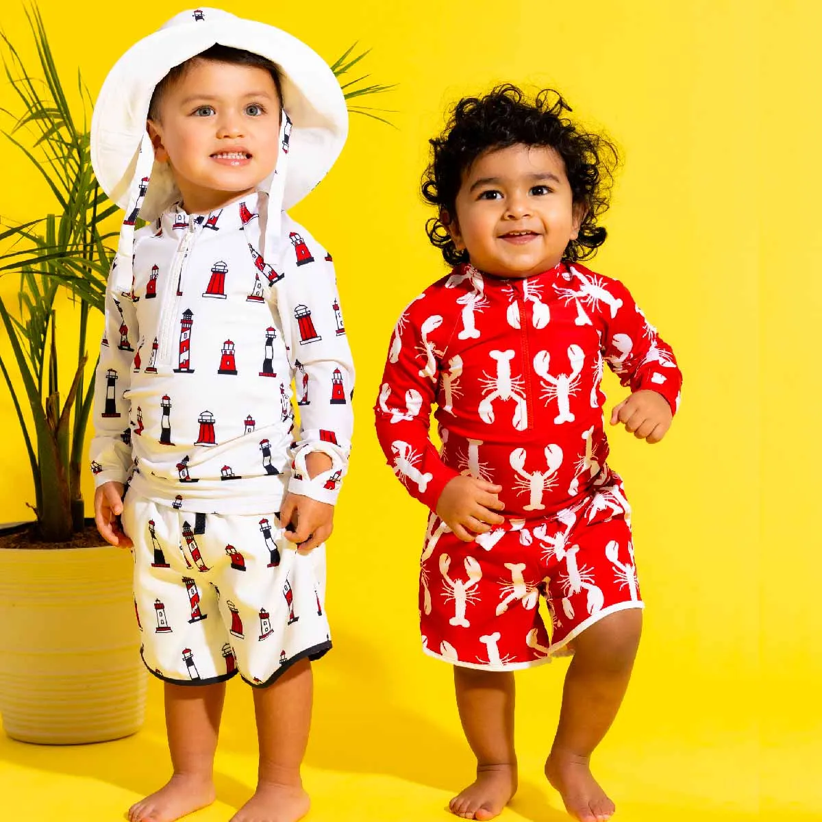 SALE - Rashguard Top Swim Trunks Bundle_Lobster Tales on Red
