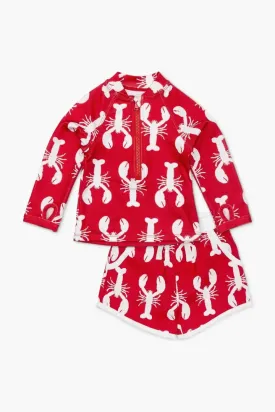 SALE - Rashguard Top Swim Trunks Bundle_Lobster Tales on Red