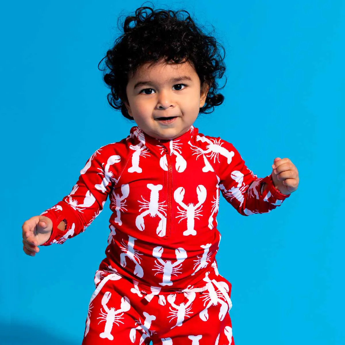SALE - Rashguard Top Swim Trunks Bundle_Lobster Tales on Red