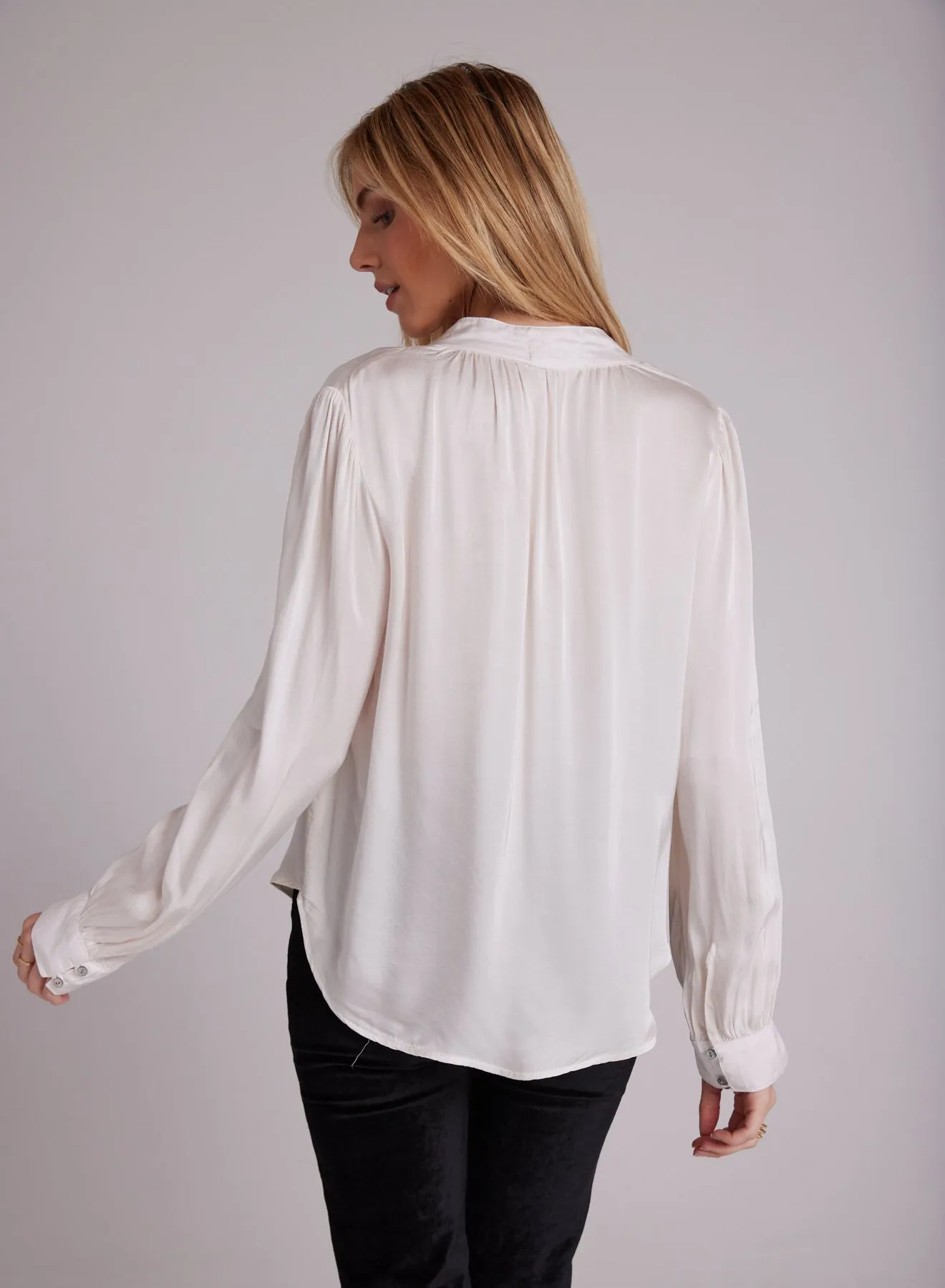 Satin Button Up Blouse - Soft Alabaster
