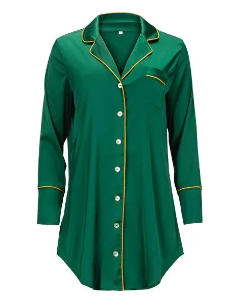 Satin Collection Sleepshirt - Emerald/Gold -