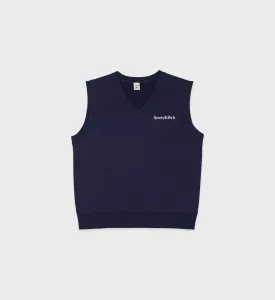 Serif Logo V-Neck Vest - Navy/White
