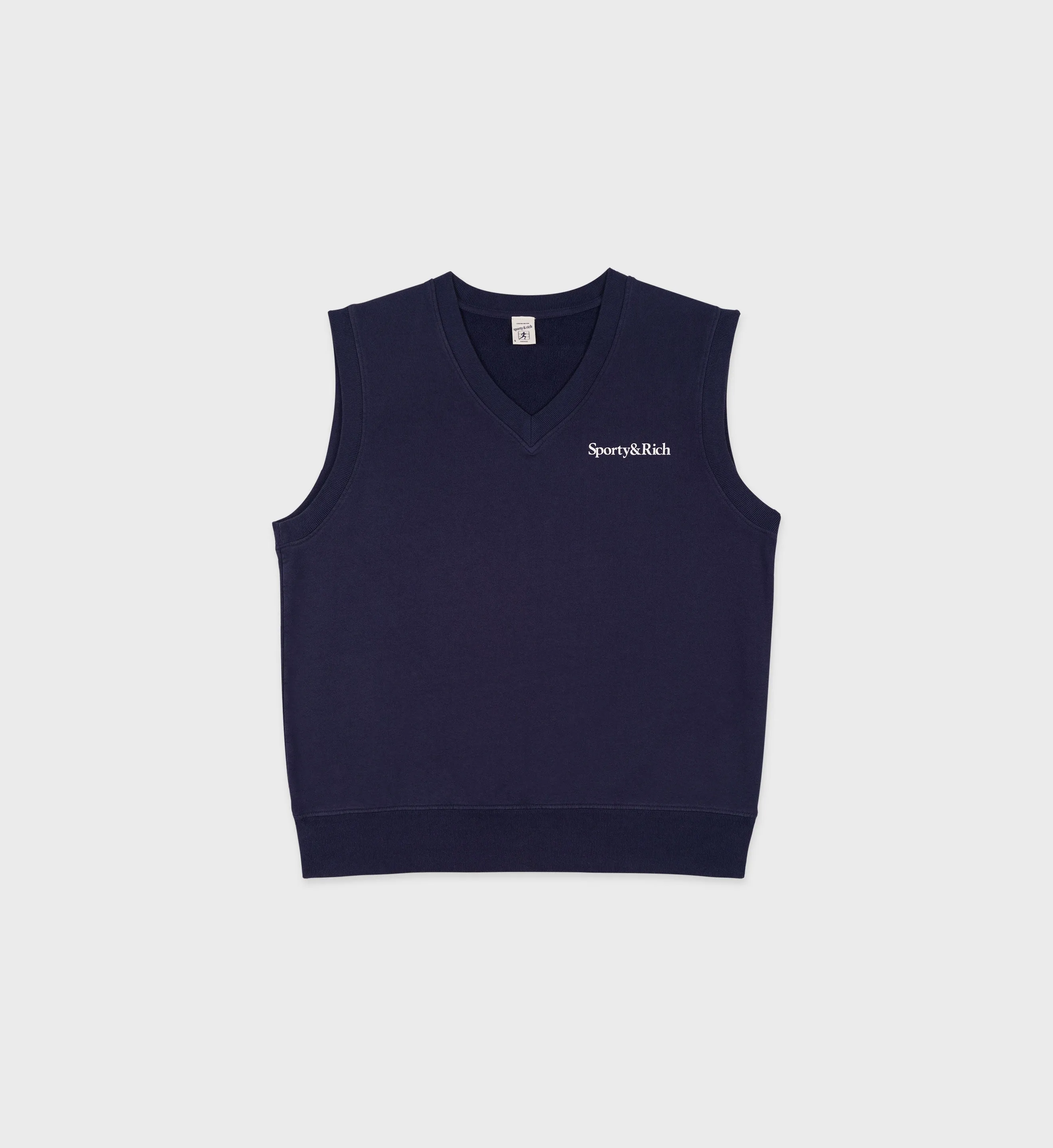 Serif Logo V-Neck Vest - Navy/White