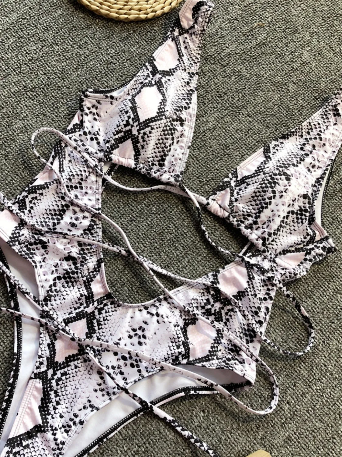 Shoreline Boutique Backless Plunge Lace-Up One-Piece Swimwear