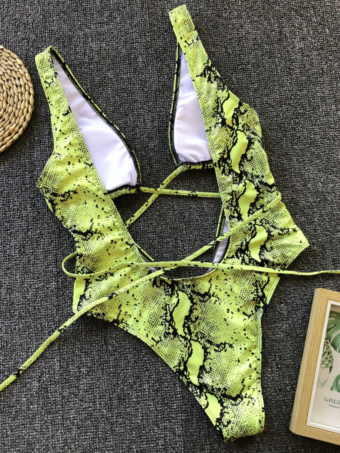 Shoreline Boutique Backless Plunge Lace-Up One-Piece Swimwear