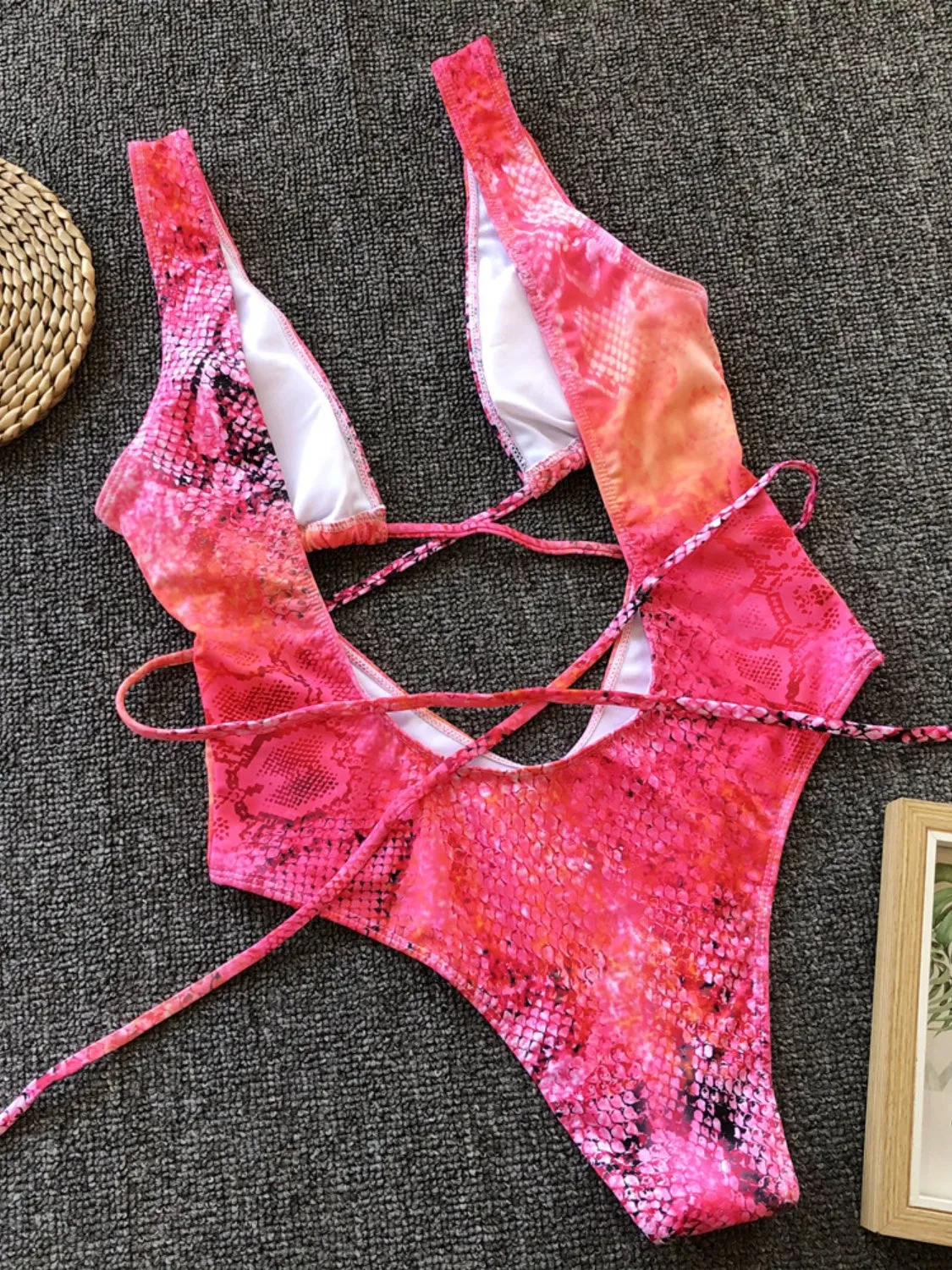 Shoreline Boutique Backless Plunge Lace-Up One-Piece Swimwear