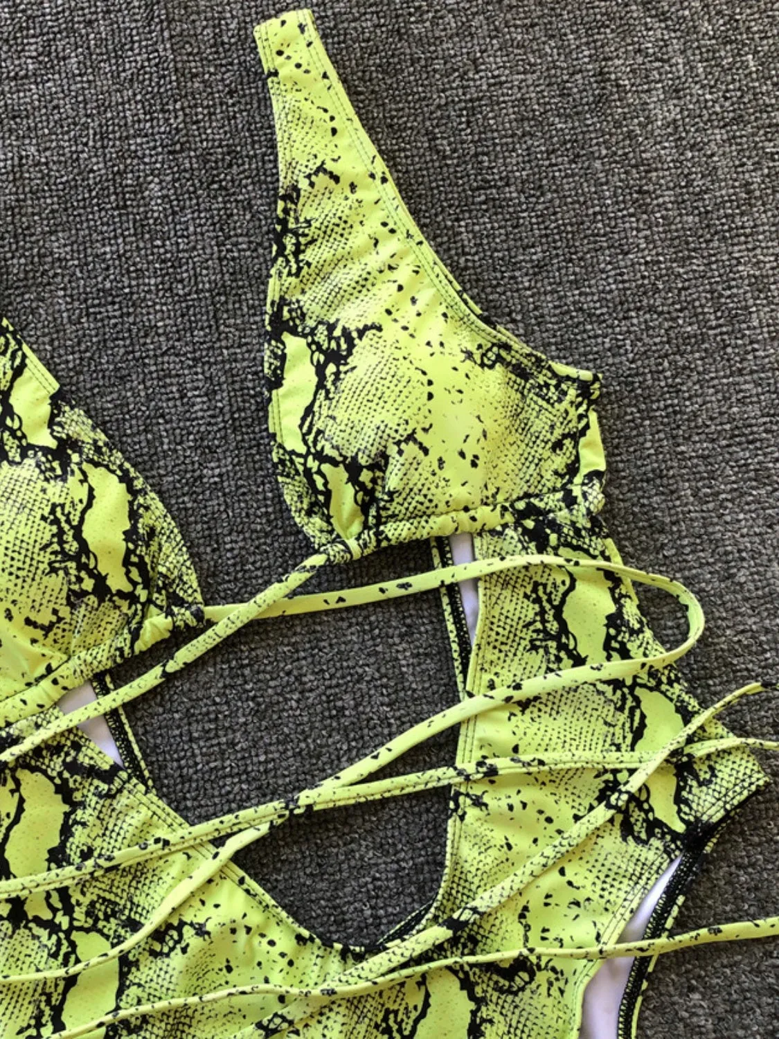 Shoreline Boutique Backless Plunge Lace-Up One-Piece Swimwear