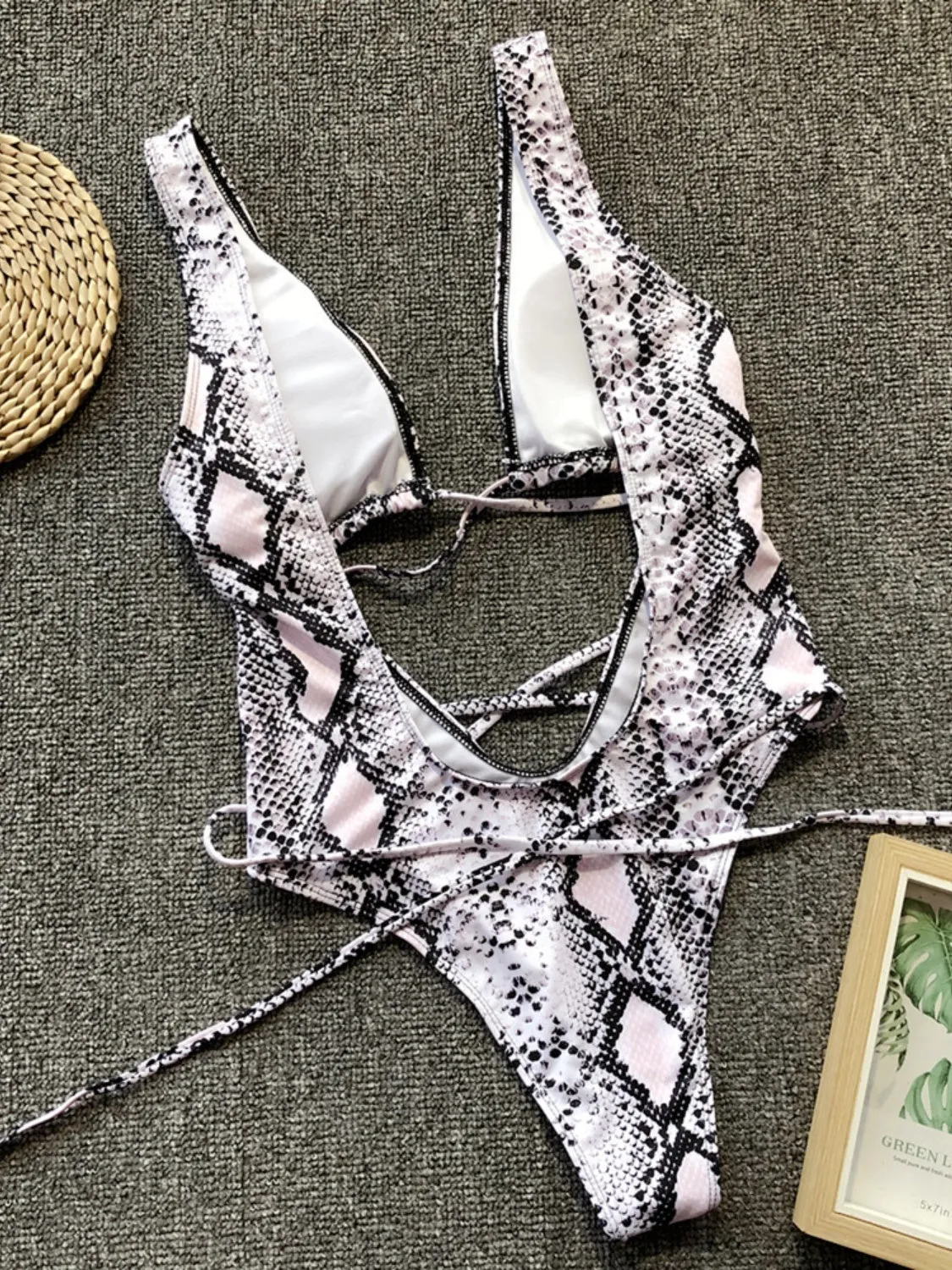 Shoreline Boutique Backless Plunge Lace-Up One-Piece Swimwear