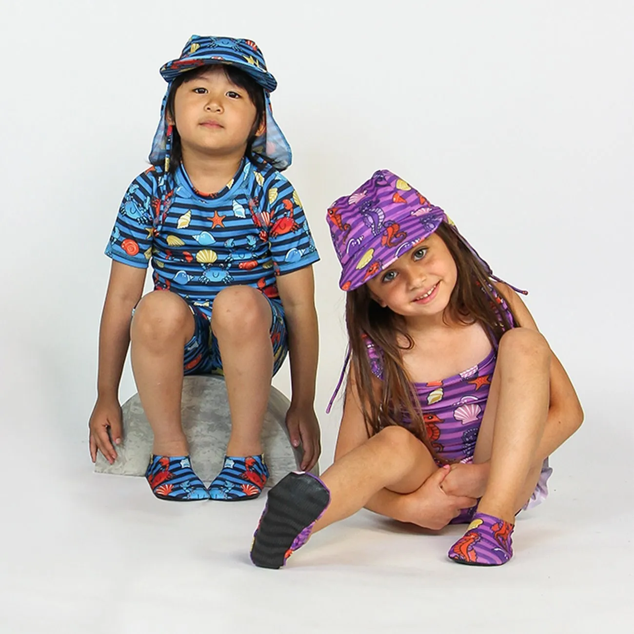 Småfolk Spring Pink UV50 Sun Hat With Seahorses