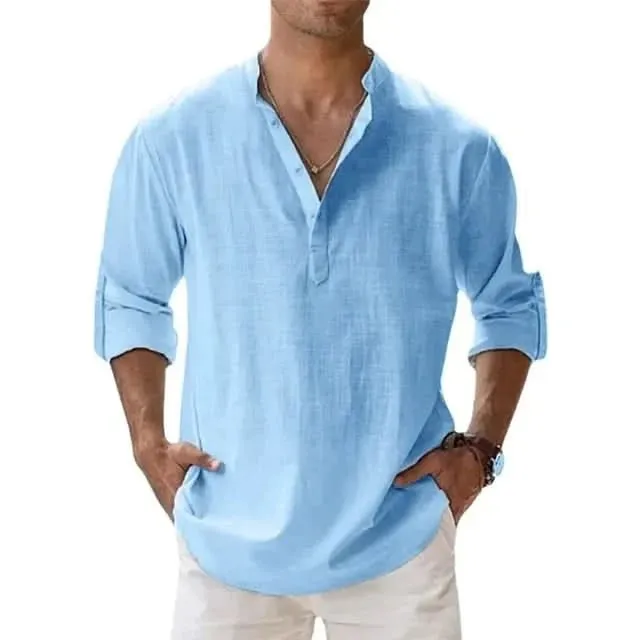 Spring New Men's Casual Slim Fit Polo Shirt Solid Color Breathable Button Long Sleeved Top Refreshing and Comfortable T-shirt