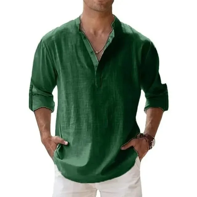 Spring New Men's Casual Slim Fit Polo Shirt Solid Color Breathable Button Long Sleeved Top Refreshing and Comfortable T-shirt
