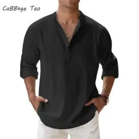 Spring New Men's Casual Slim Fit Polo Shirt Solid Color Breathable Button Long Sleeved Top Refreshing and Comfortable T-shirt