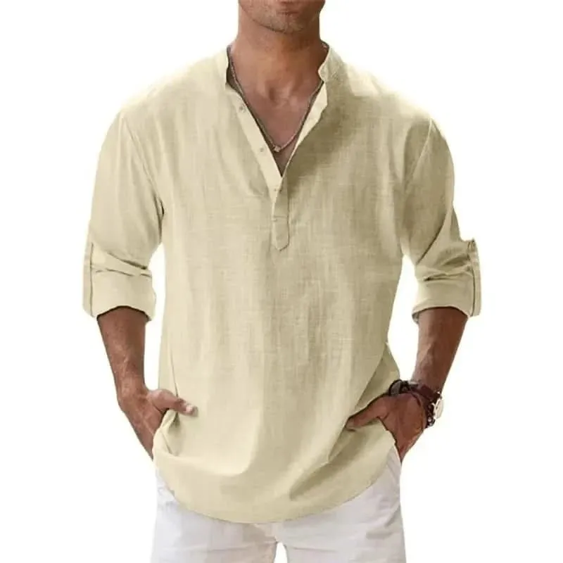 Spring New Men's Casual Slim Fit Polo Shirt Solid Color Breathable Button Long Sleeved Top Refreshing and Comfortable T-shirt