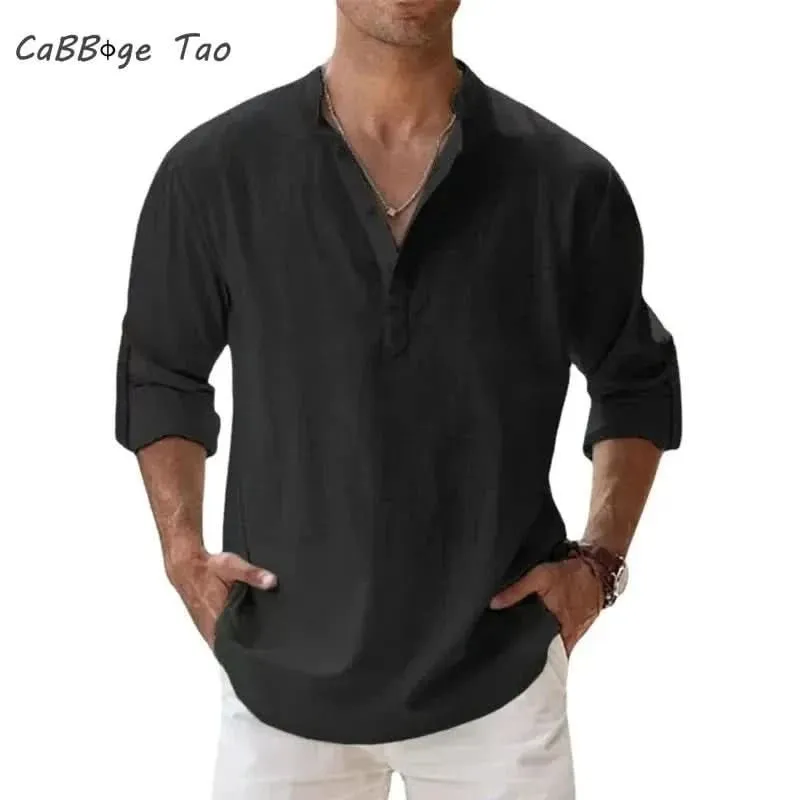 Spring New Men's Casual Slim Fit Polo Shirt Solid Color Breathable Button Long Sleeved Top Refreshing and Comfortable T-shirt