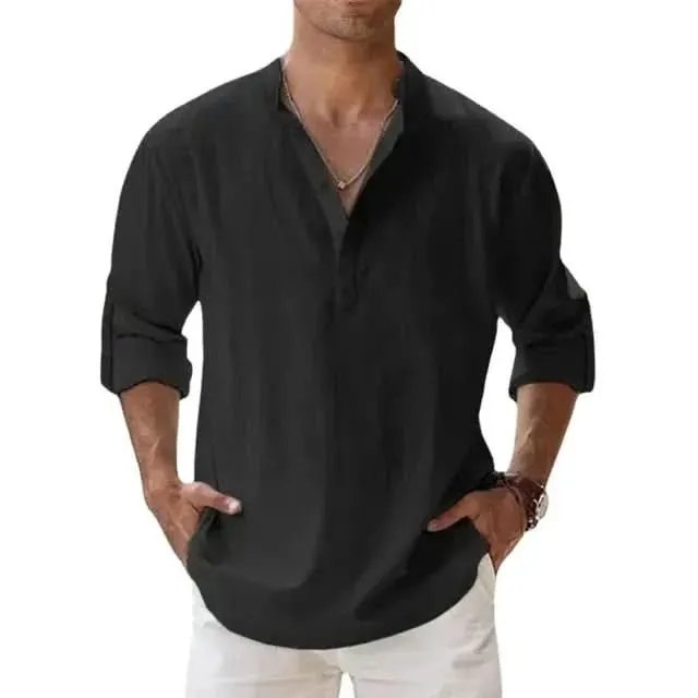 Spring New Men's Casual Slim Fit Polo Shirt Solid Color Breathable Button Long Sleeved Top Refreshing and Comfortable T-shirt