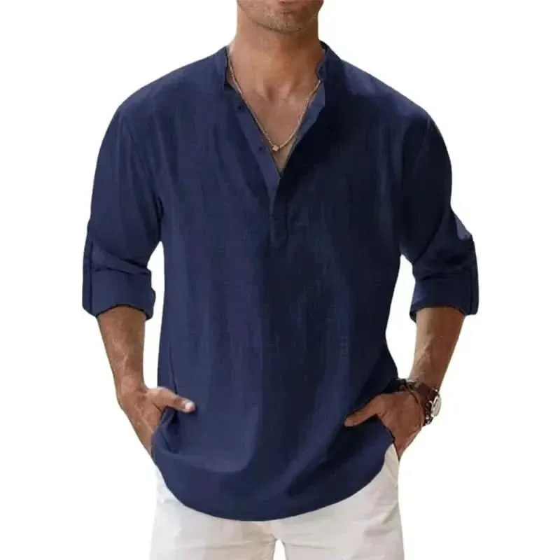 Spring New Men's Casual Slim Fit Polo Shirt Solid Color Breathable Button Long Sleeved Top Refreshing and Comfortable T-shirt