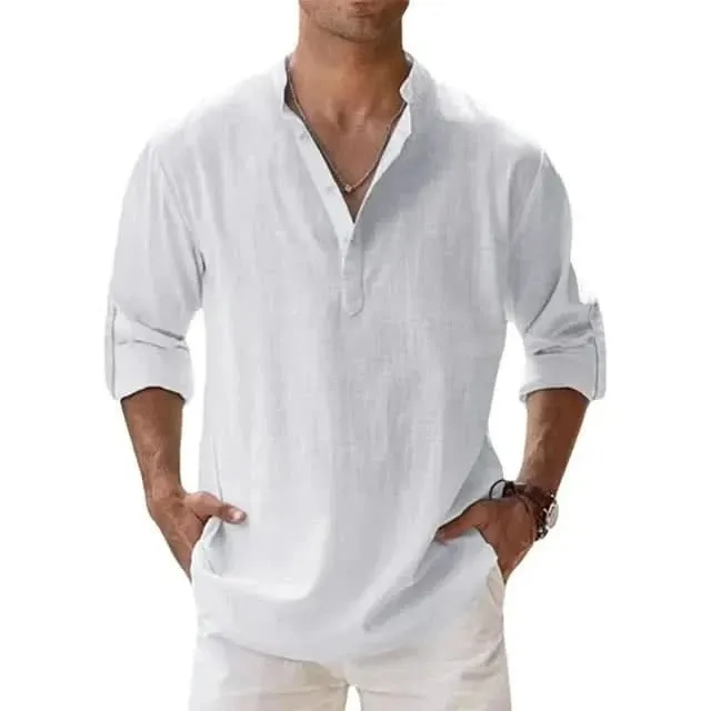 Spring New Men's Casual Slim Fit Polo Shirt Solid Color Breathable Button Long Sleeved Top Refreshing and Comfortable T-shirt
