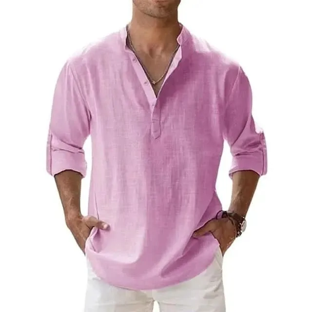 Spring New Men's Casual Slim Fit Polo Shirt Solid Color Breathable Button Long Sleeved Top Refreshing and Comfortable T-shirt