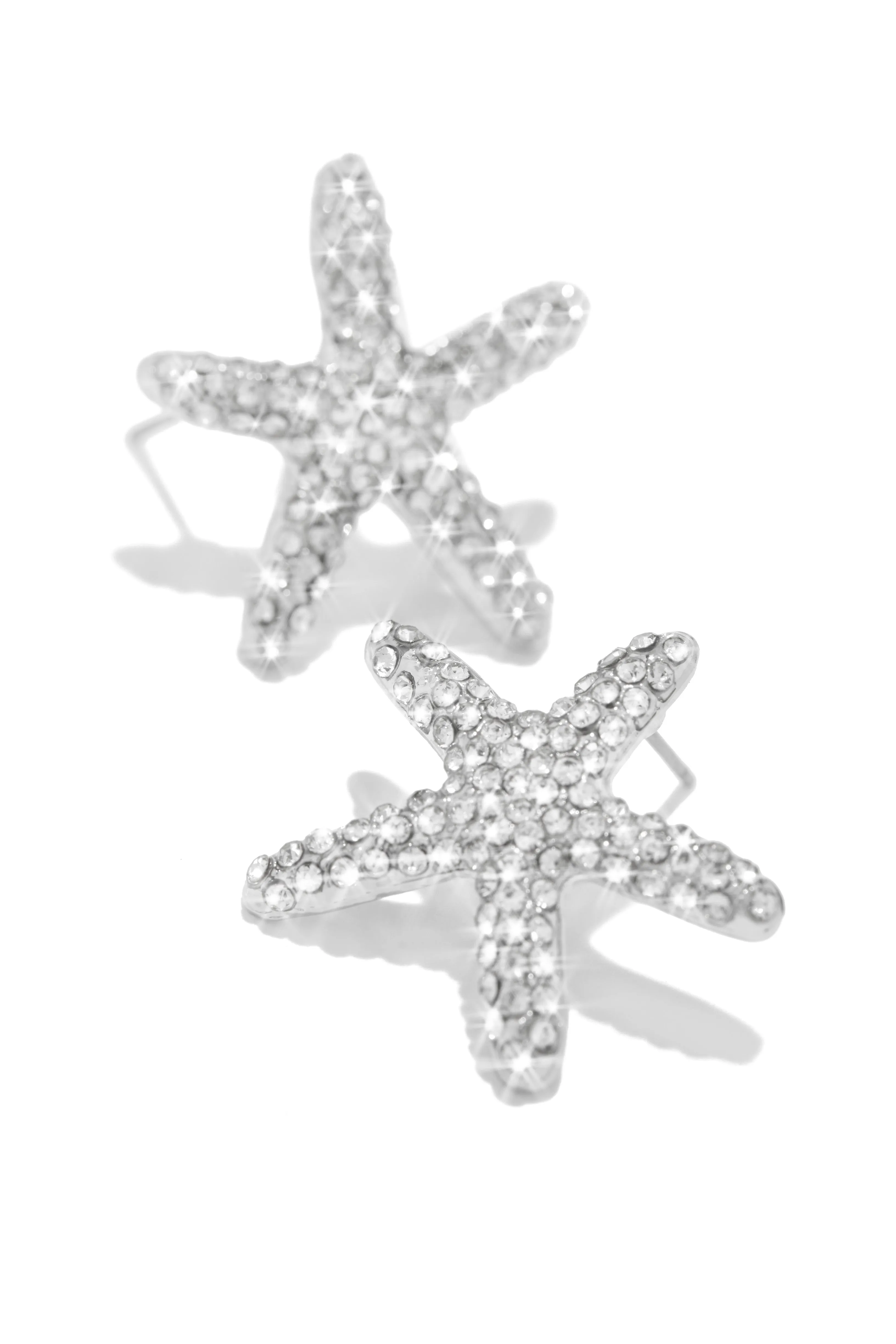 Stellar Night Embellished Starfish Earrings - Silver