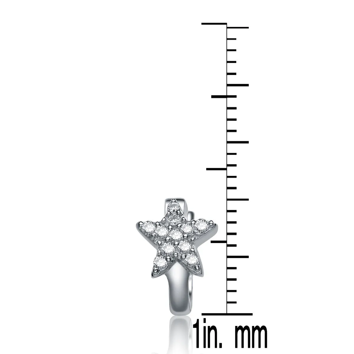 Sterling Silver Cubic Zirconia Star-shape Kids' Hoop Earrings