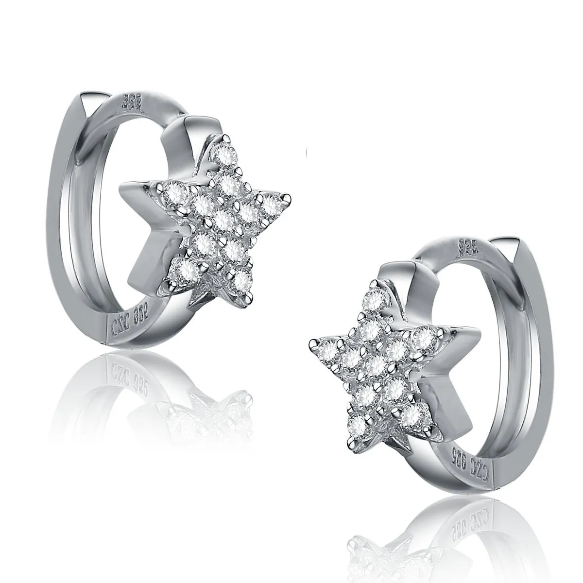 Sterling Silver Cubic Zirconia Star-shape Kids' Hoop Earrings