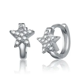 Sterling Silver Cubic Zirconia Star-shape Kids' Hoop Earrings