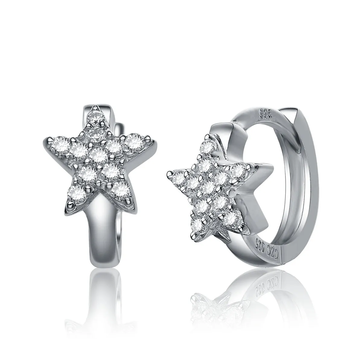 Sterling Silver Cubic Zirconia Star-shape Kids' Hoop Earrings