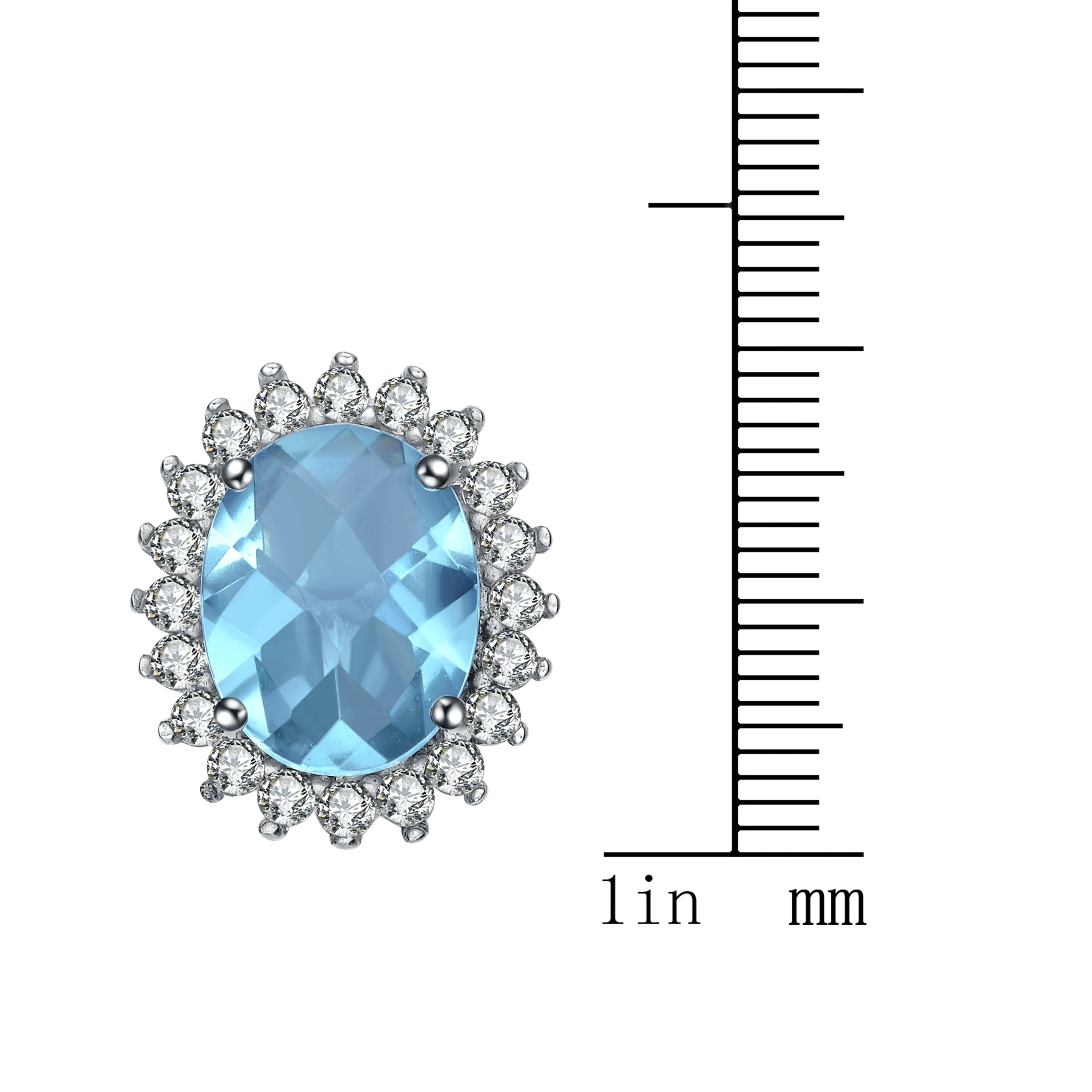 Sterling Silver Oval Ice Blue Cubic Zirconia Solitaire with Halo Burst Earrings
