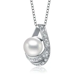 Sterling Silver Pearl and Cubic Zirconia Infinity-Inspired Pendant