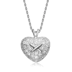 Sterling Silver Rhodium-Plated Heart Pave-Set CZ Pendant