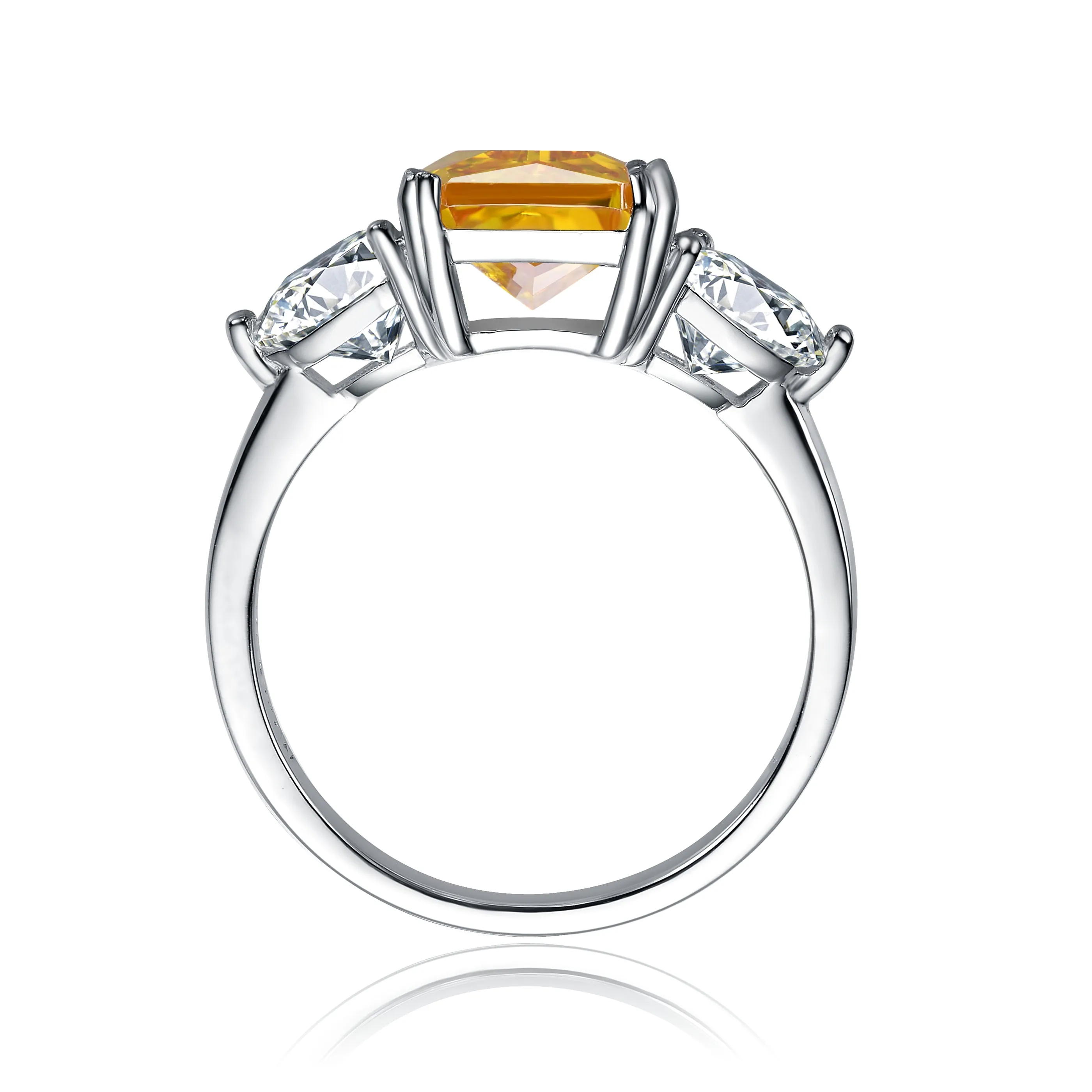 Sterling Silver Rhodium-Plated Yellow Cubic Zirconia Ring